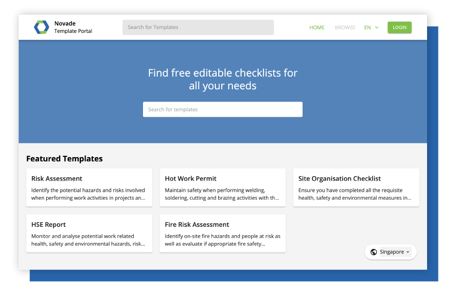 Novade Lite template library safety compliance app Novade Lite construction template library