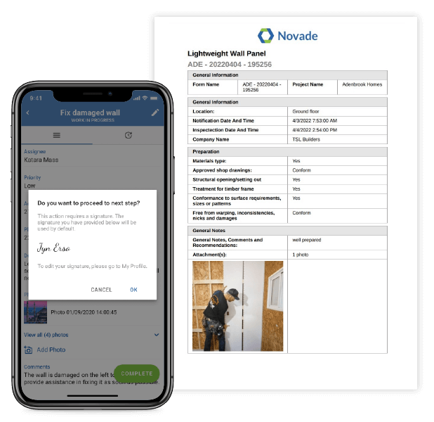 Digital forms on Novade Lite contractor app Digital forms on Novade Lite contractor app