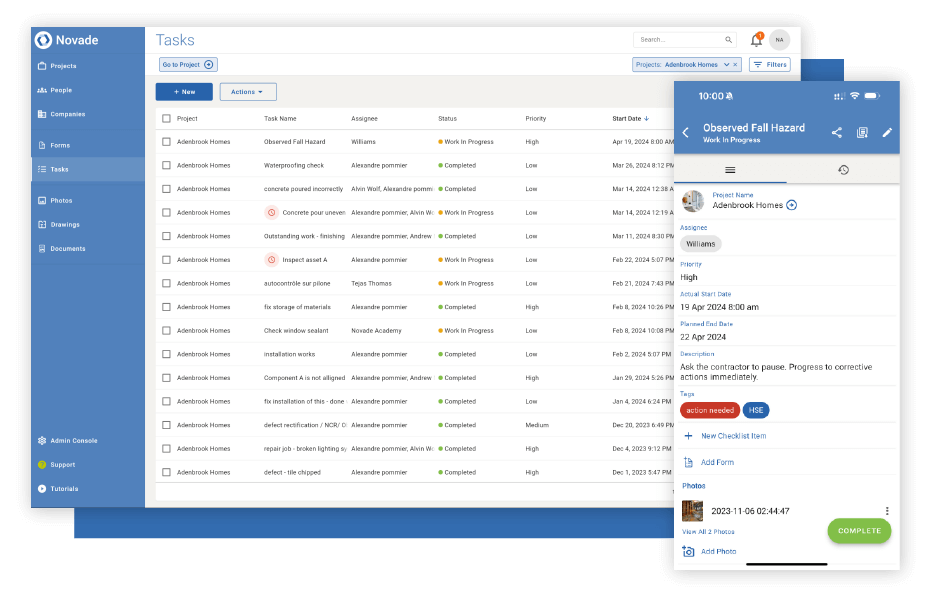 Novade-Lite-HSE-Compliance-screens-track-corrective-actions-03 Novade Lite track tasks safety compliance app