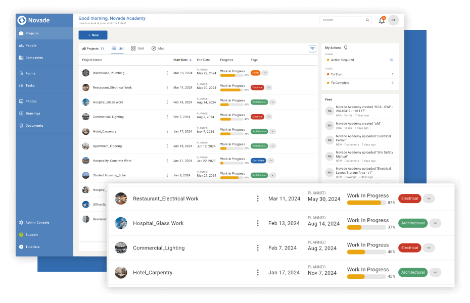 Novade-Specialist-Contractors-monitor-progress-in-real-time Novade Lite contractor app on desktop