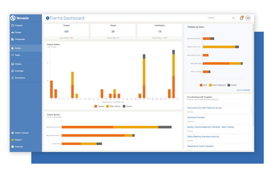 Novade-Lite-Quality-Inspections-screens-simplified-data-analysis Form builder on Novade Lite site inspection checklist app