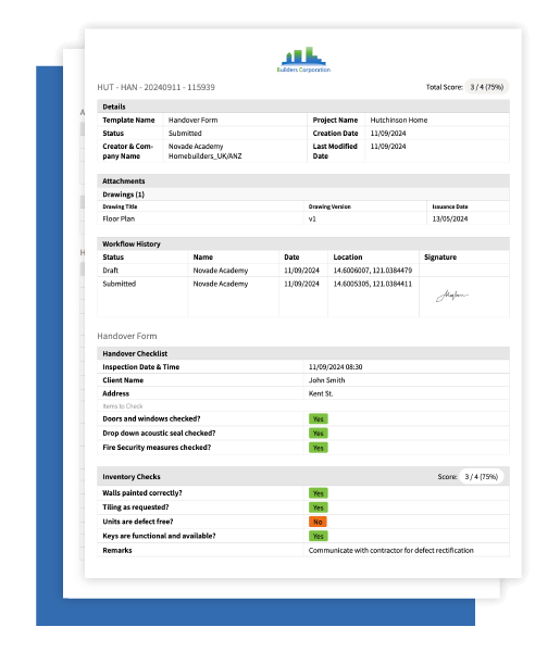 Novade-Lite-Quality-Inspections-branded-PDF-reports-02 Novade Lite Site Reports screens PDF site reports