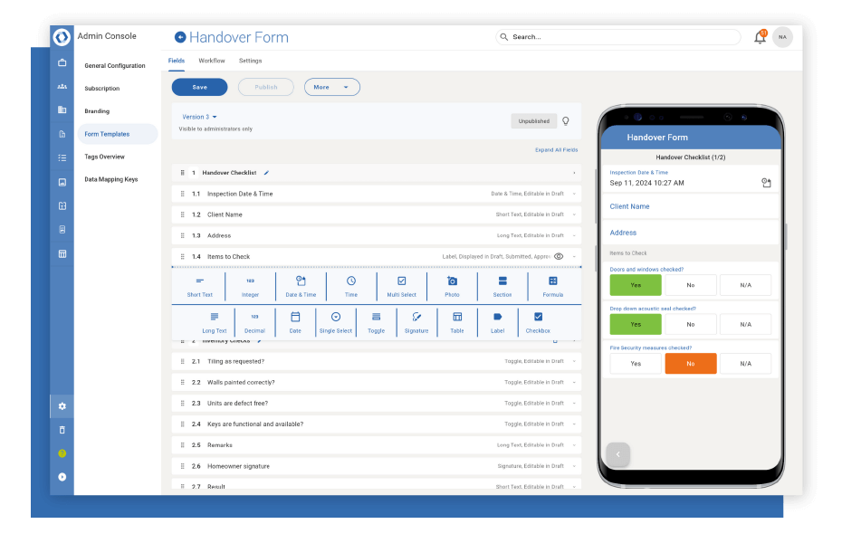 Novade-Lite-Quality-Inspections-screens-form-template-builder-02 Form builder on Novade Lite